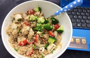 Quinoa and broccoli and chicken salad