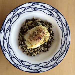 Lentil and rice salad with cod
