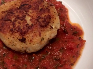 Fishcakes on tomato sauce